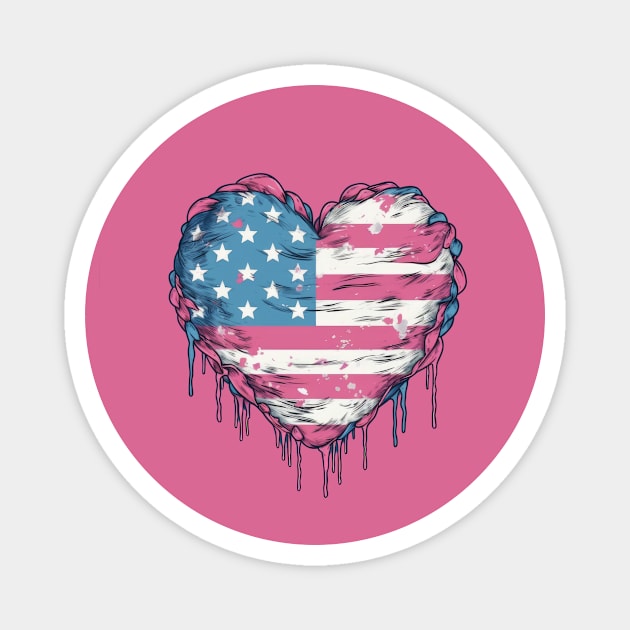 American Pride Tee - Trans Flag Colored Stars and Stripes Heart - Pink White and Blue - LGBTQIA - LGBTQ Magnet by JensenArtCo